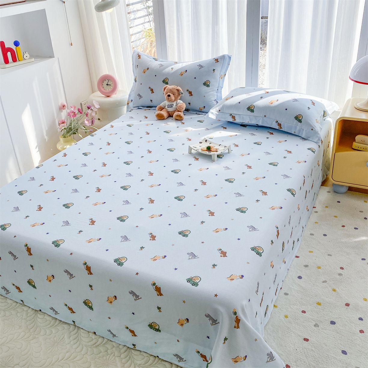 91家纺网 家纺一手货源 找家纺 （总）金喜 2026新款纯棉有氧A类全棉双层纱卡通床单