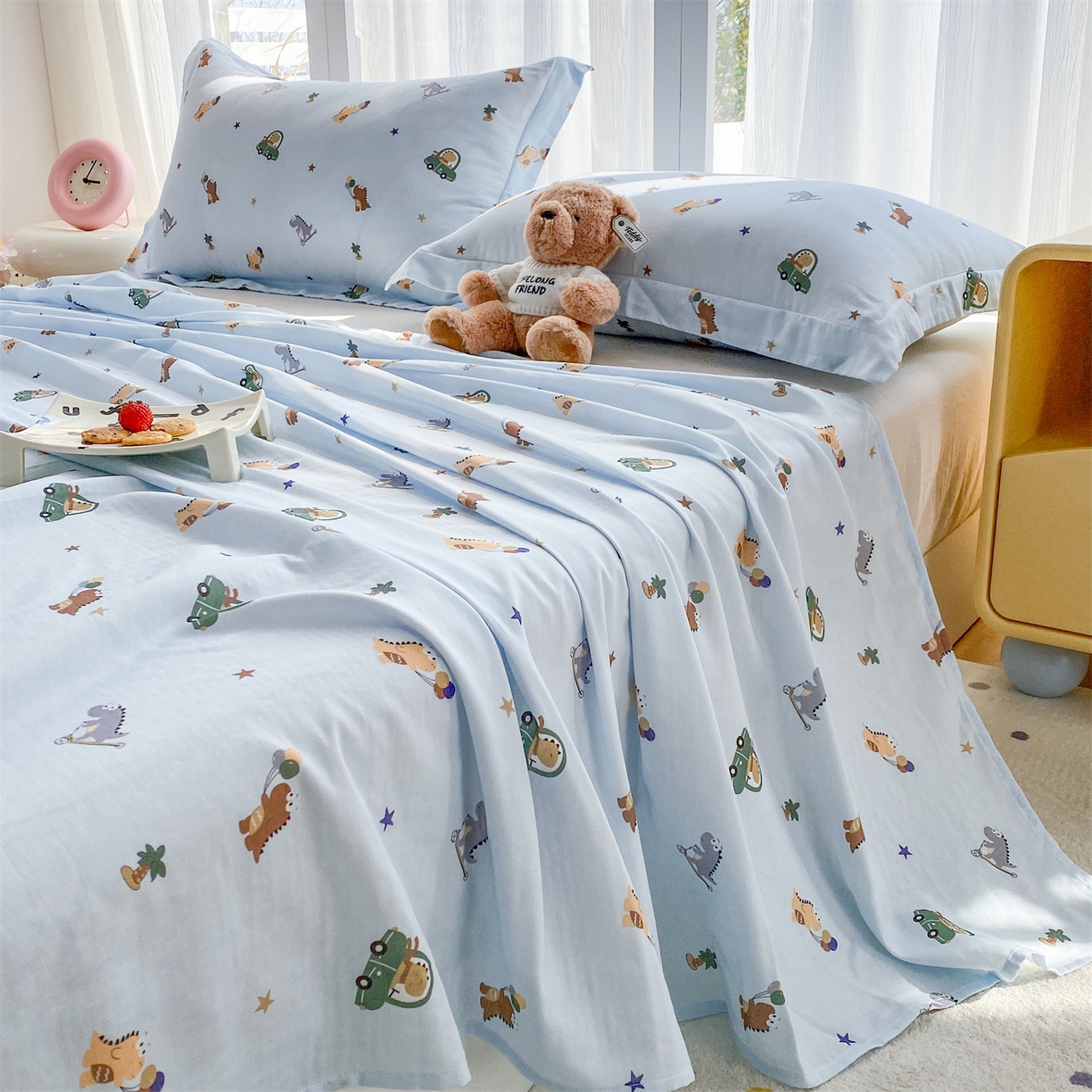 91家纺网 家纺一手货源 找家纺 （总）金喜 2026新款纯棉有氧A类全棉双层纱卡通床单