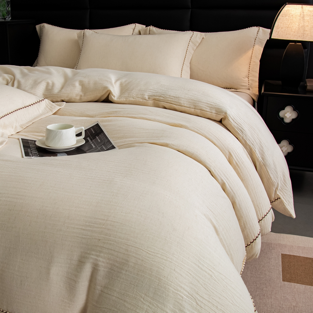 91家纺网 家纺一手货源 找家纺 （总）慕梵家居 2026春夏新款全棉棉麻简约纯色系列四件套-棉麻