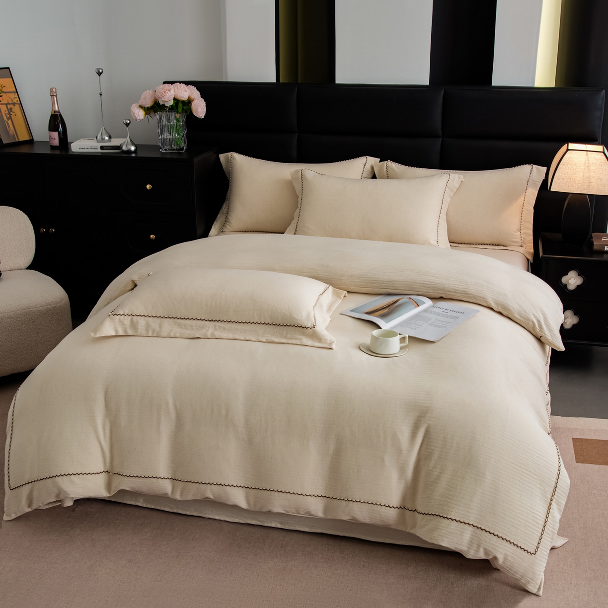 91家纺网 家纺一手货源 找家纺 （总）慕梵家居 2026春夏新款全棉棉麻简约纯色系列四件套-棉麻