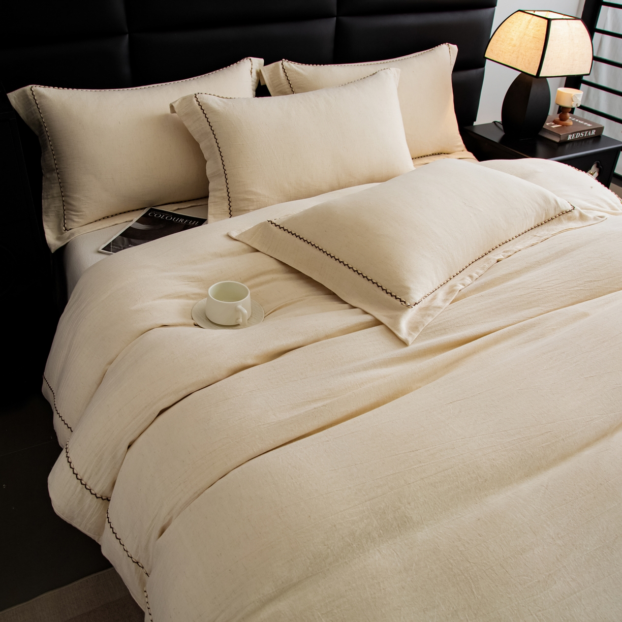 91家纺网 家纺一手货源 找家纺 （总）慕梵家居 2026春夏新款全棉棉麻简约纯色系列四件套-棉麻