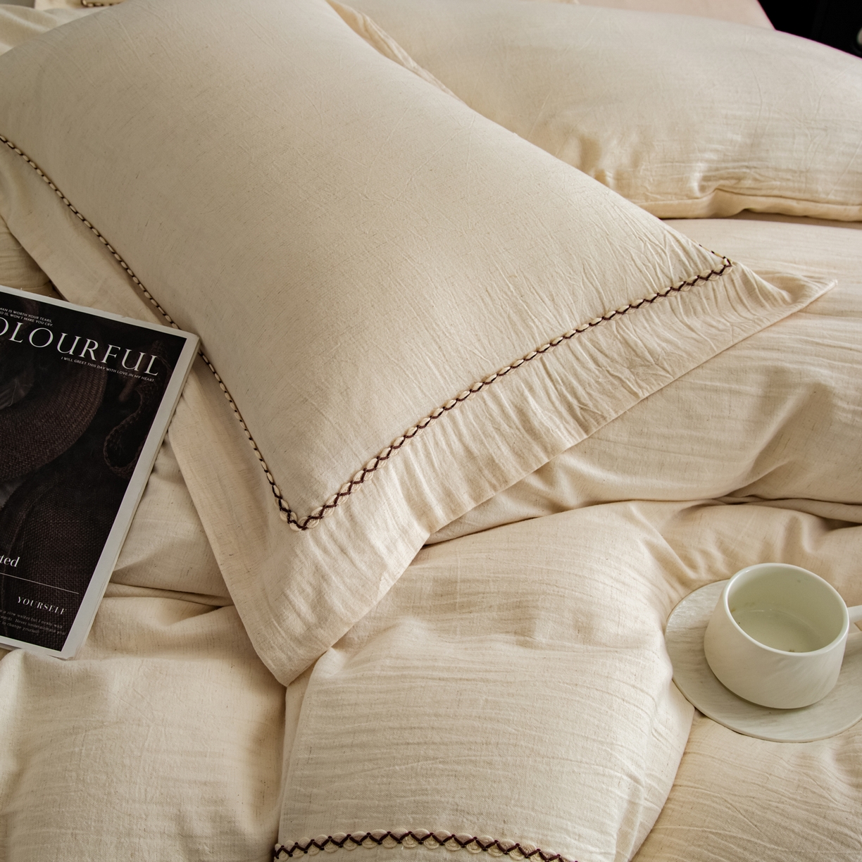 91家纺网 家纺一手货源 找家纺 （总）慕梵家居 2026春夏新款全棉棉麻简约纯色系列四件套-棉麻