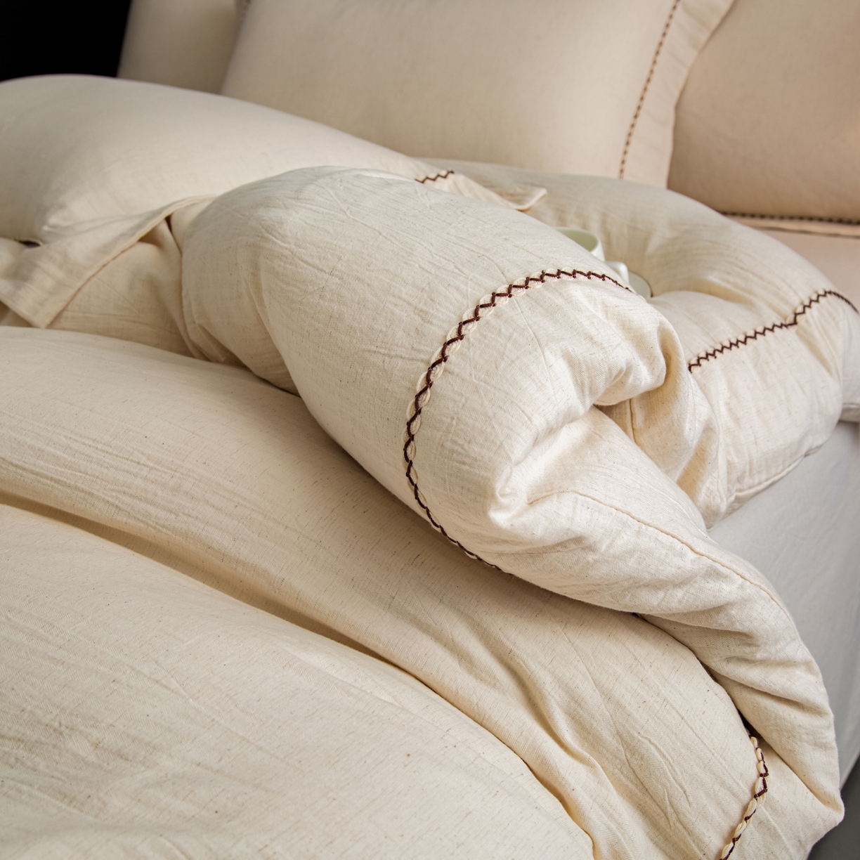 91家纺网 家纺一手货源 找家纺 （总）慕梵家居 2026春夏新款全棉棉麻简约纯色系列四件套-棉麻