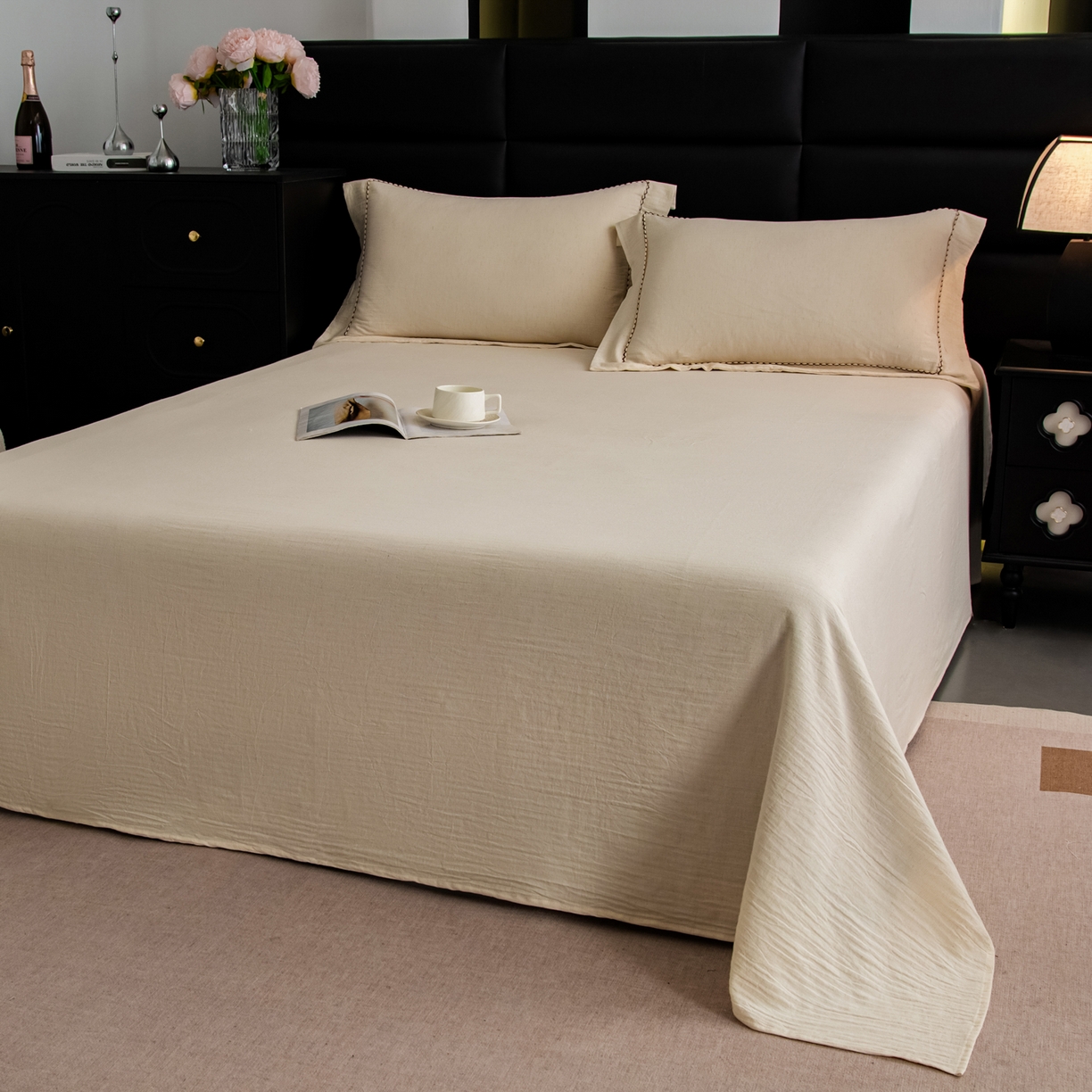 91家纺网 家纺一手货源 找家纺 （总）慕梵家居 2026春夏新款全棉棉麻简约纯色系列四件套-棉麻