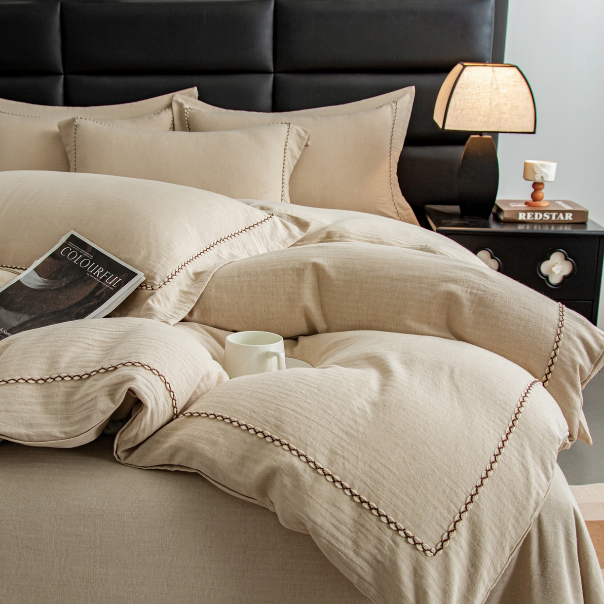 91家纺网 家纺一手货源 找家纺 （总）慕梵家居 2026春夏新款全棉棉麻简约纯色系列四件套-棉麻