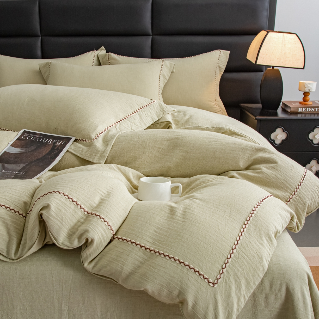 91家纺网 家纺一手货源 找家纺 （总）慕梵家居 2026春夏新款全棉棉麻简约纯色系列四件套-棉麻