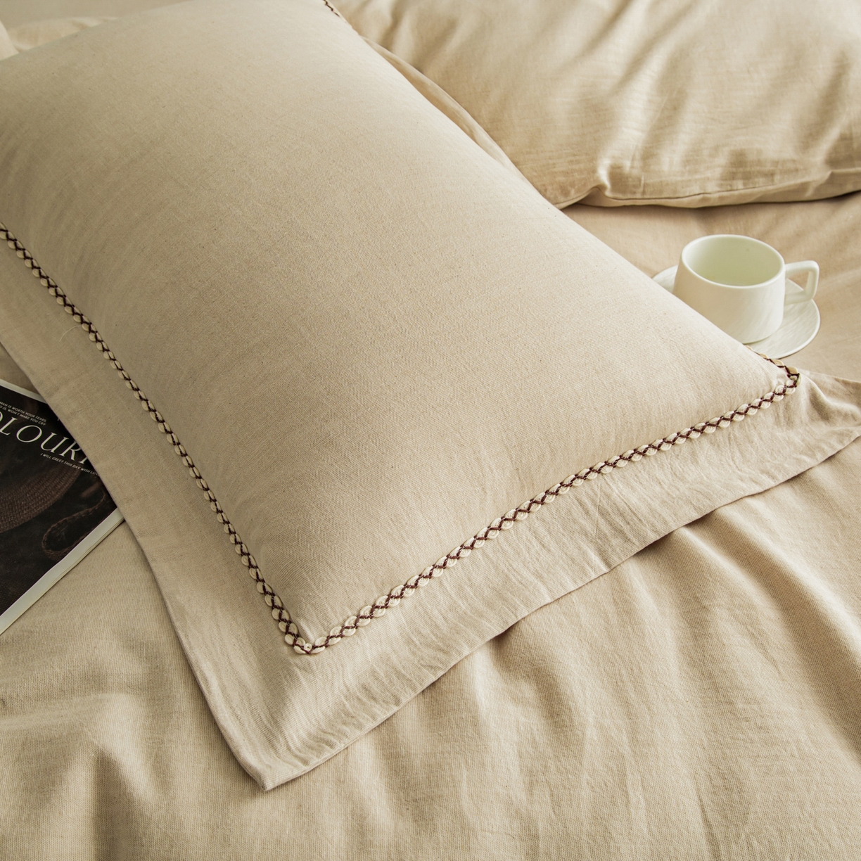 91家纺网 家纺一手货源 找家纺 慕梵家居 2026春夏新款全棉棉麻简约纯色系列四件套-棉麻 棉麻-卡其