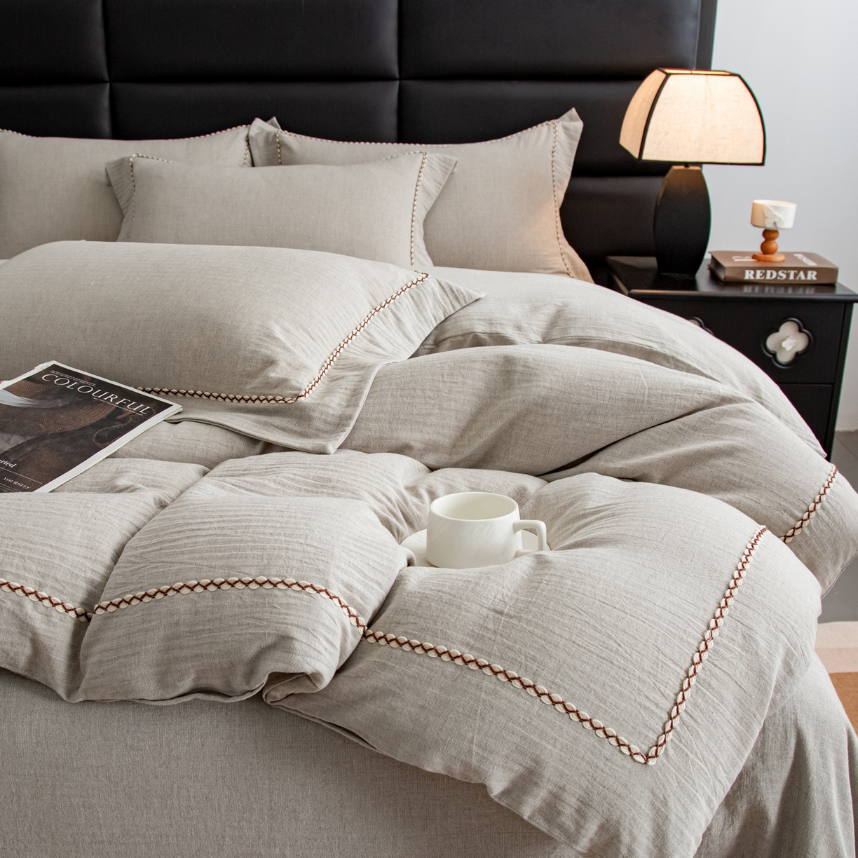 慕梵家居 2026春夏新款全棉棉麻简约纯色系列四件套-棉麻 棉麻-浅灰