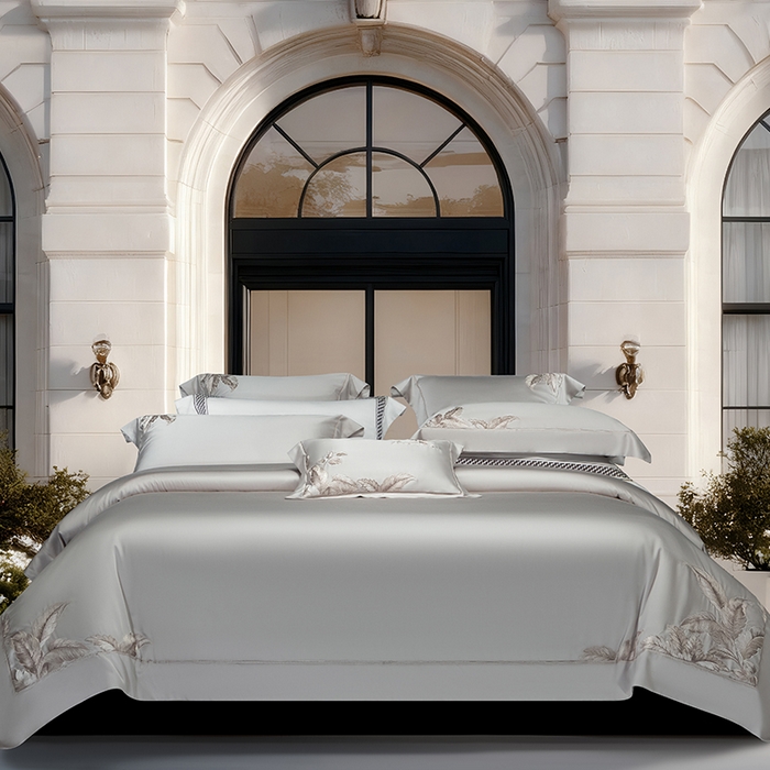 91家纺网 家纺一手货源 找家纺 诗黛尔 2026春夏新款天丝刺绣流绪微梦系列四件套 流绪微梦-绅士灰