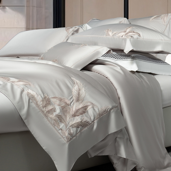 91家纺网 家纺一手货源 找家纺 诗黛尔 2026春夏新款天丝刺绣流绪微梦系列四件套 流绪微梦-绅士灰