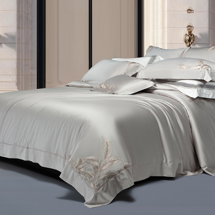 91家纺网 家纺一手货源 找家纺 诗黛尔 2026春夏新款天丝刺绣流绪微梦系列四件套 流绪微梦-绅士灰