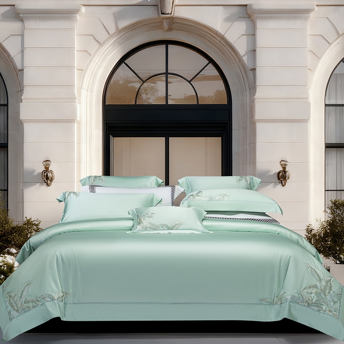 91家纺网 家纺一手货源 找家纺 诗黛尔 2026春夏新款天丝刺绣流绪微梦系列四件套 流绪微梦-清新绿