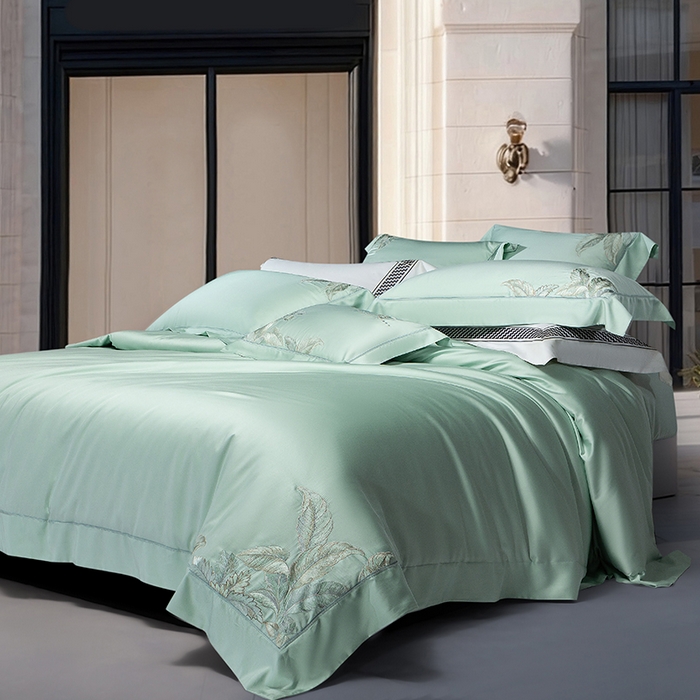 91家纺网 家纺一手货源 找家纺 诗黛尔 2026春夏新款天丝刺绣流绪微梦系列四件套 流绪微梦-清新绿