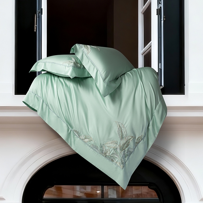 91家纺网 家纺一手货源 找家纺 诗黛尔 2026春夏新款天丝刺绣流绪微梦系列四件套 流绪微梦-清新绿