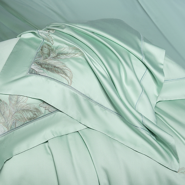 91家纺网 家纺一手货源 找家纺 诗黛尔 2026春夏新款天丝刺绣流绪微梦系列四件套 流绪微梦-清新绿