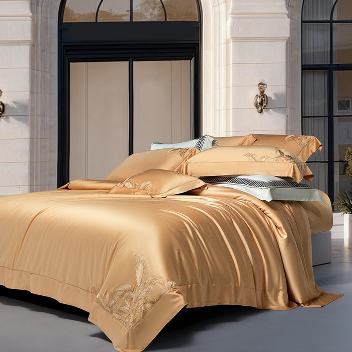 91家纺网 家纺一手货源 找家纺 诗黛尔 2026春夏新款天丝刺绣流绪微梦系列四件套 流绪微梦-南瓜橘