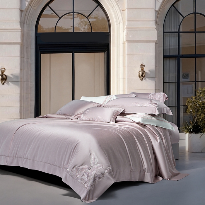 91家纺网 家纺一手货源 找家纺 诗黛尔 2026春夏新款天丝刺绣流绪微梦系列四件套 流绪微梦-淡雅紫