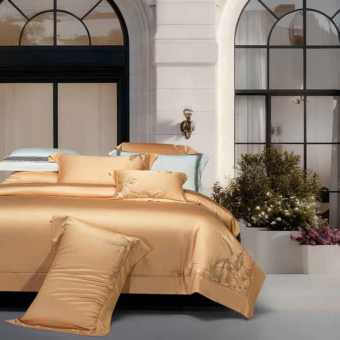 诗黛尔 2026春夏新款天丝刺绣流绪微梦系列四件套 流绪微梦-南瓜橘