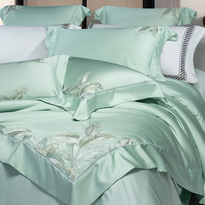 91家纺网 家纺一手货源 找家纺 诗黛尔 2026春夏新款天丝刺绣流绪微梦系列四件套 流绪微梦-清新绿