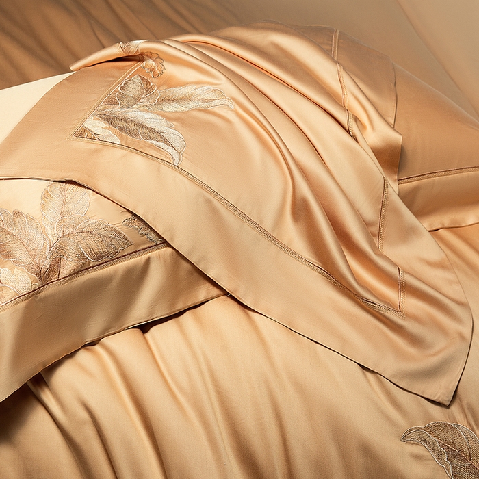 91家纺网 家纺一手货源 找家纺 诗黛尔 2026春夏新款天丝刺绣流绪微梦系列四件套 流绪微梦-南瓜橘