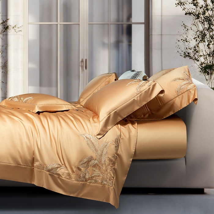 91家纺网 家纺一手货源 找家纺 诗黛尔 2026春夏新款天丝刺绣流绪微梦系列四件套 流绪微梦-南瓜橘