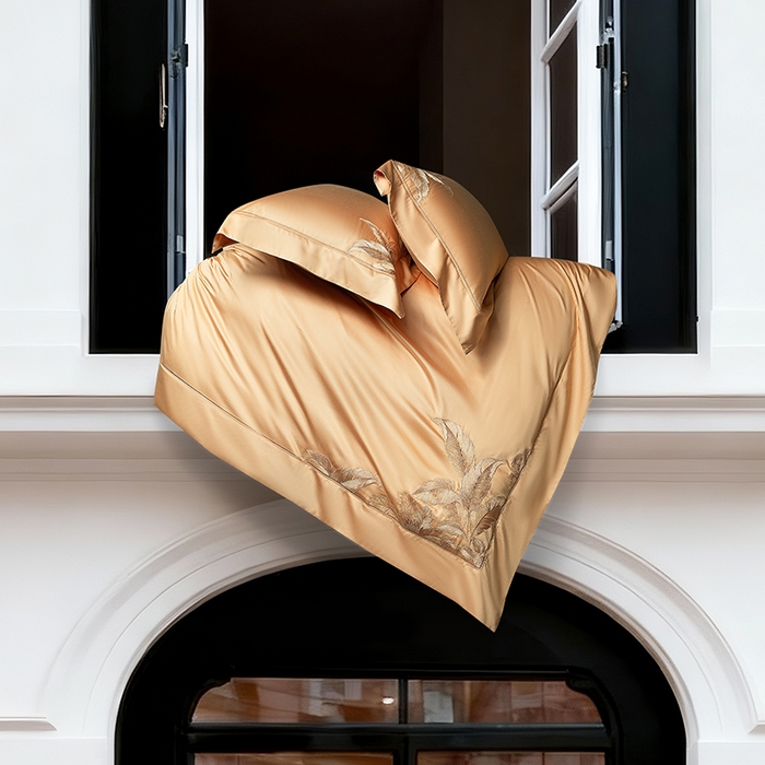 91家纺网 家纺一手货源 找家纺 诗黛尔 2026春夏新款天丝刺绣流绪微梦系列四件套 流绪微梦-南瓜橘