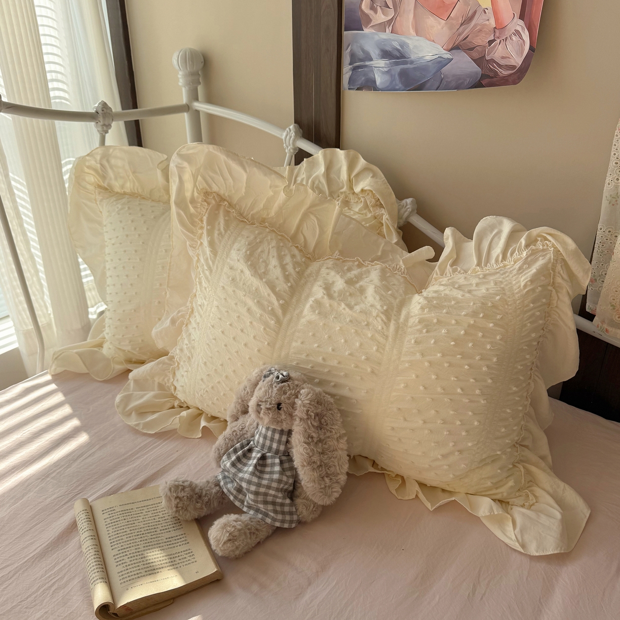 91家纺网 家纺一手货源 找家纺 轻奢坊 2026新款泡泡纱剪花四件套-满天星 满天星白