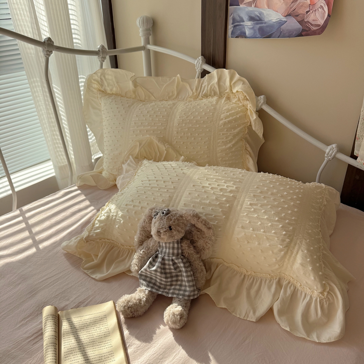 91家纺网 家纺一手货源 找家纺 轻奢坊 2026新款泡泡纱剪花四件套-满天星 满天星白