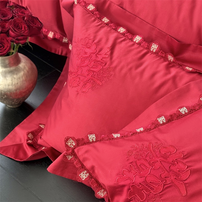 91家纺网 家纺一手货源 找家纺 江涞  2026新款100S长绒棉高精密刺绣四件套 锦绣 锦绣-红