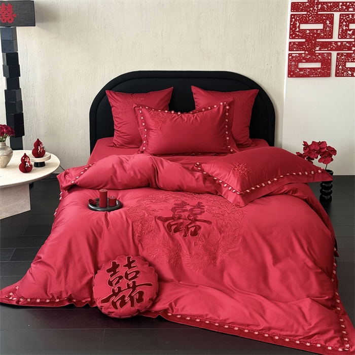 江涞  2026新款100S长绒棉高精密刺绣四件套 锦绣 锦绣-红