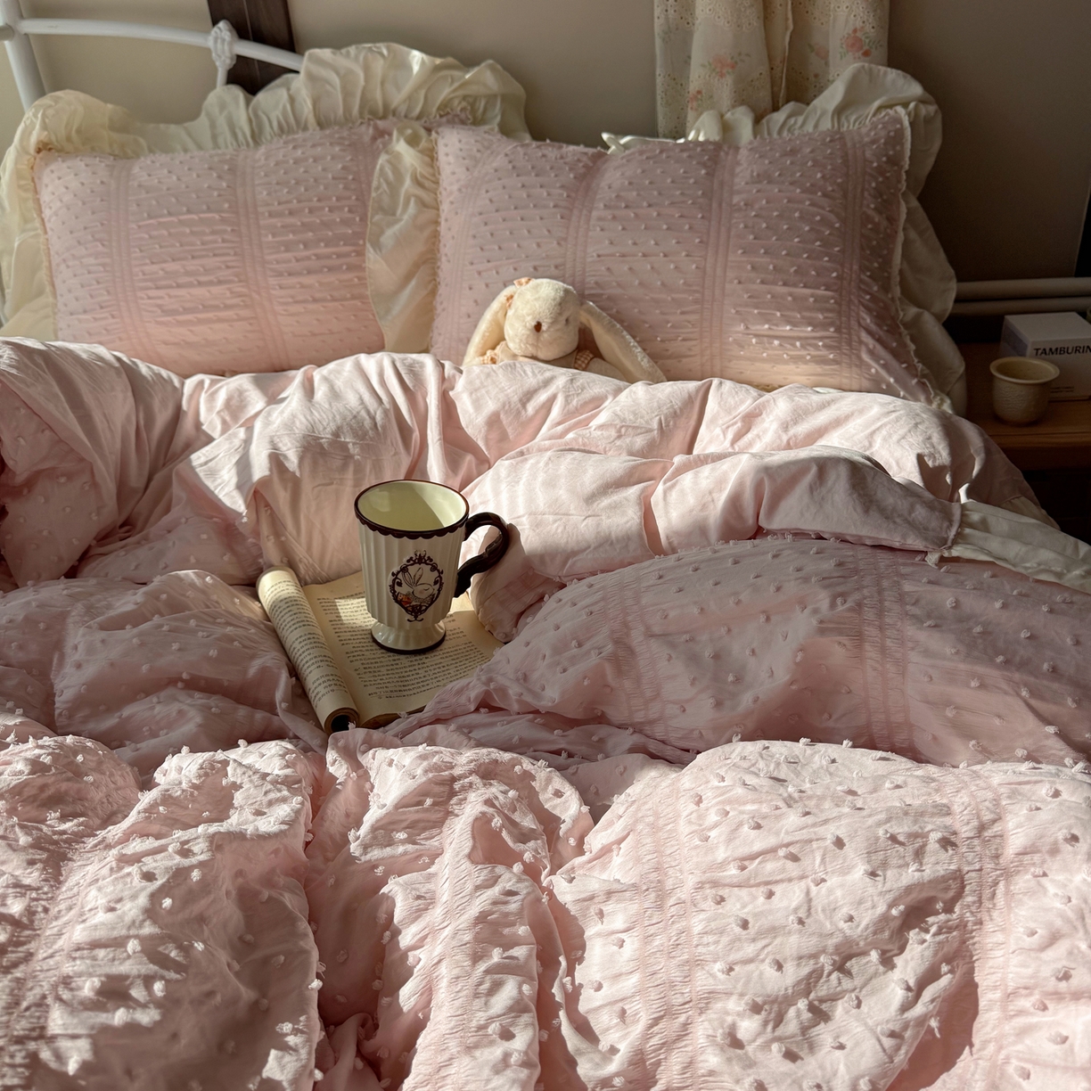 轻奢坊 2026新款泡泡纱剪花四件套-满天星 满天星粉