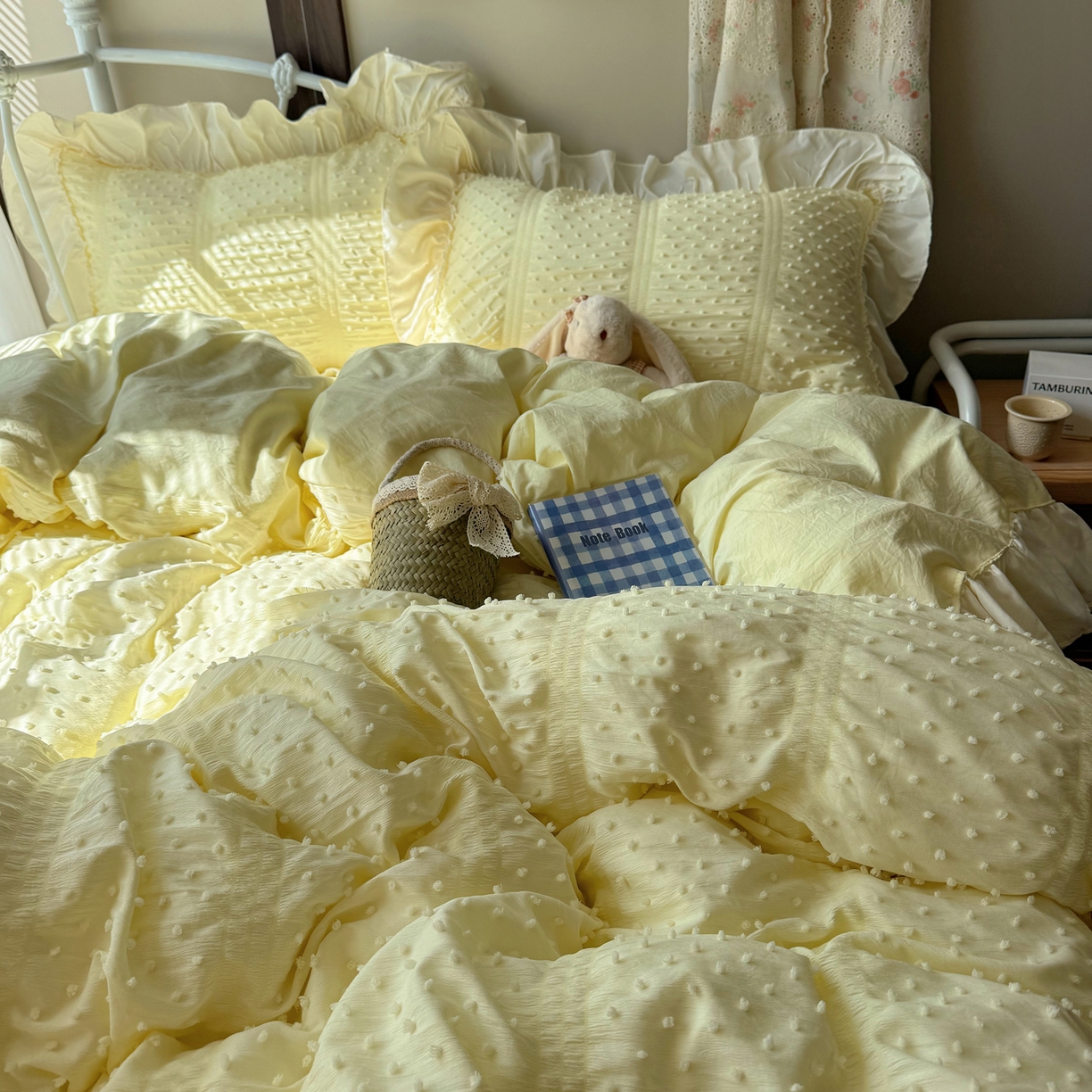 轻奢坊 2026新款泡泡纱剪花四件套-满天星 满天星黄