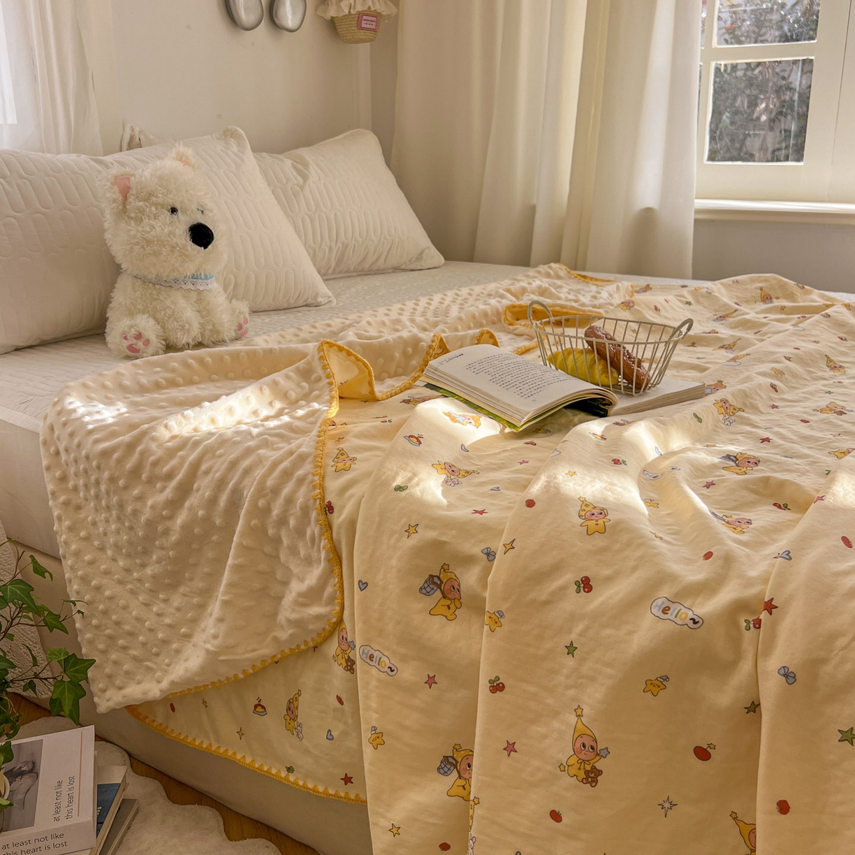 91家纺网 家纺一手货源 找家纺 十里居 2026春夏新款A类母婴级全棉纯棉双层纱多功能豆豆盖毯毛毯毯子 可爱星