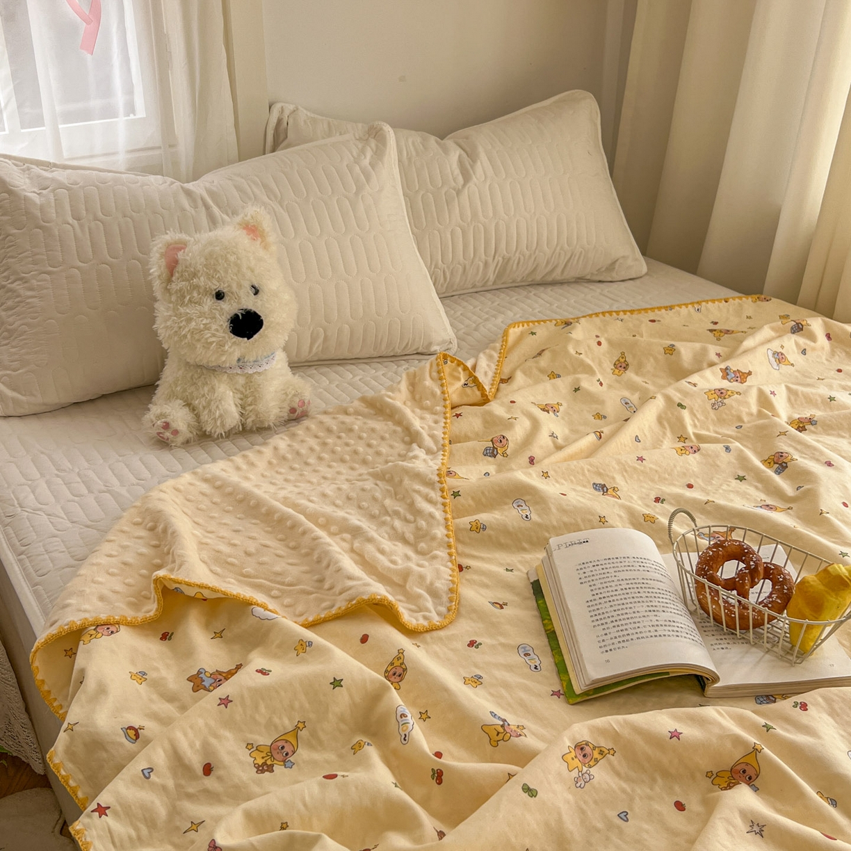 91家纺网 家纺一手货源 找家纺 十里居 2026春夏新款A类母婴级全棉纯棉双层纱多功能豆豆盖毯毛毯毯子 可爱星