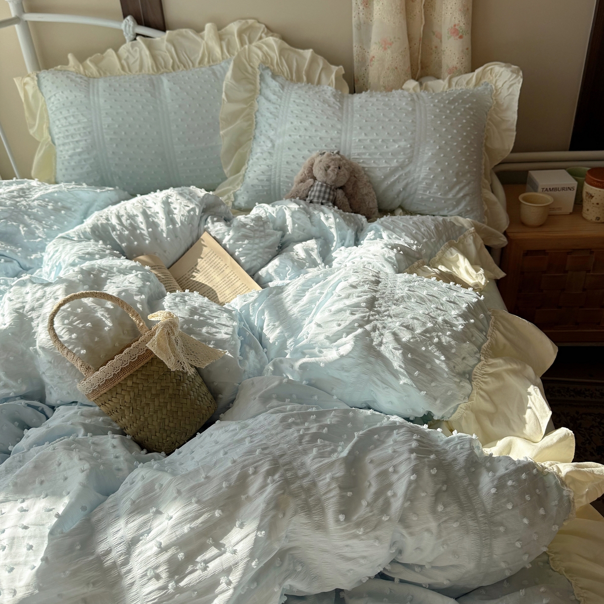 轻奢坊 2026新款泡泡纱剪花四件套-满天星 满天星蓝