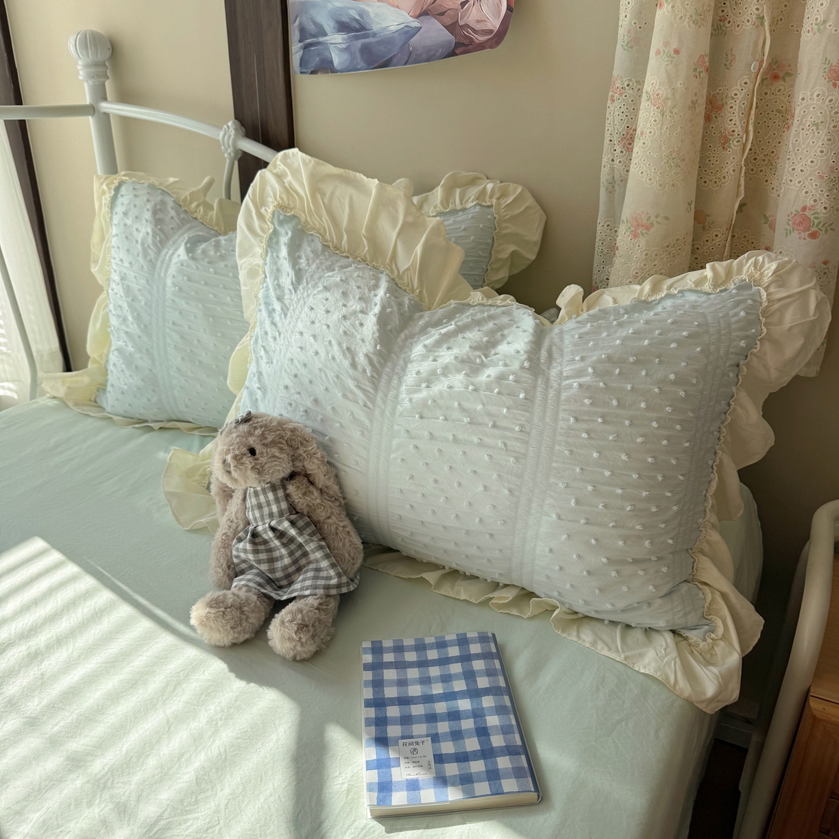 91家纺网 家纺一手货源 找家纺 轻奢坊 2026新款泡泡纱剪花四件套-满天星 满天星蓝