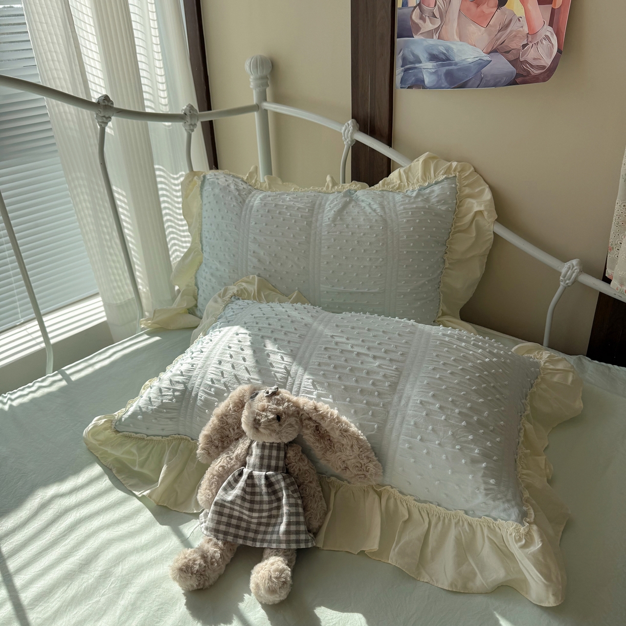 91家纺网 家纺一手货源 找家纺 轻奢坊 2026新款泡泡纱剪花四件套-满天星 满天星蓝