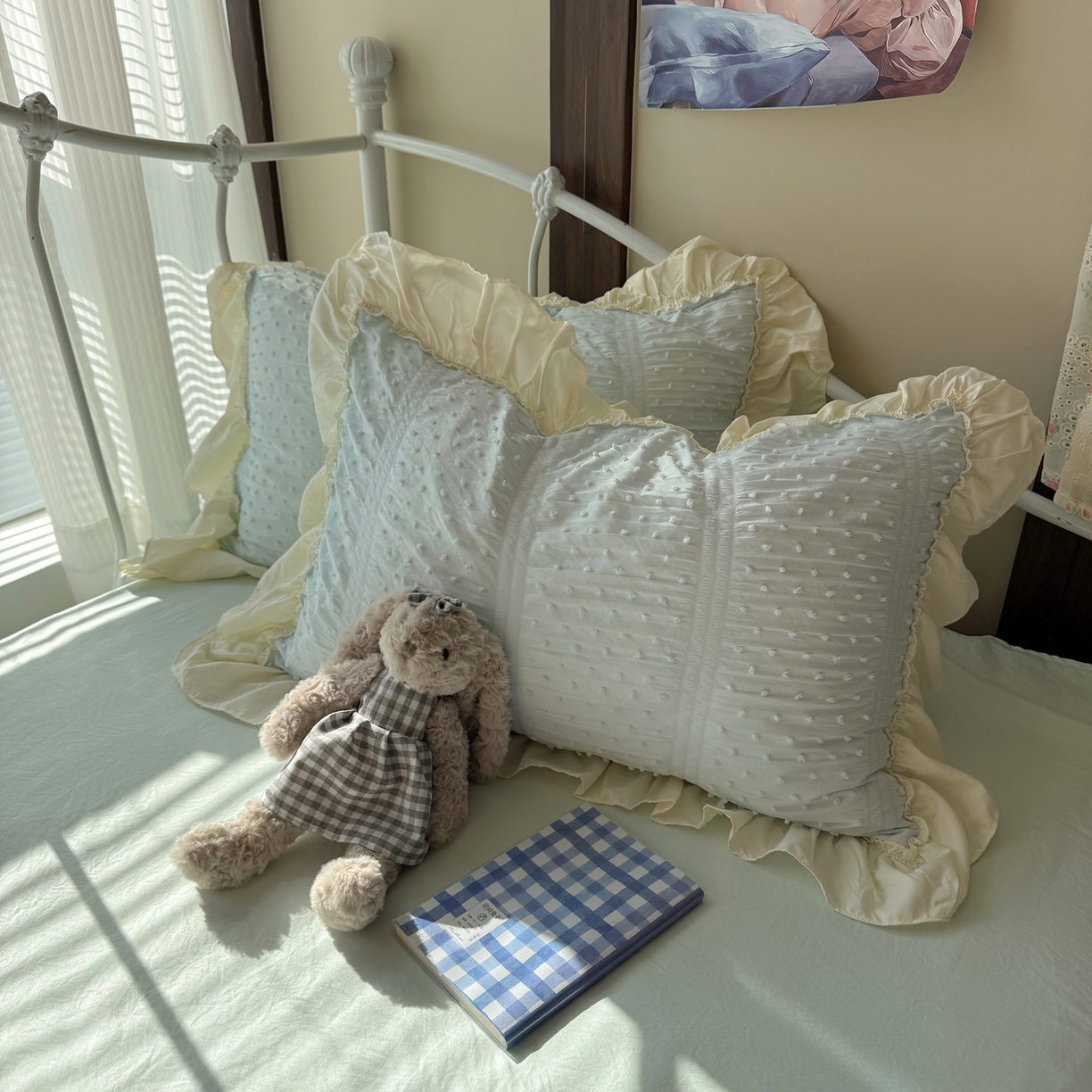 91家纺网 家纺一手货源 找家纺 轻奢坊 2026新款泡泡纱剪花四件套-满天星 满天星蓝