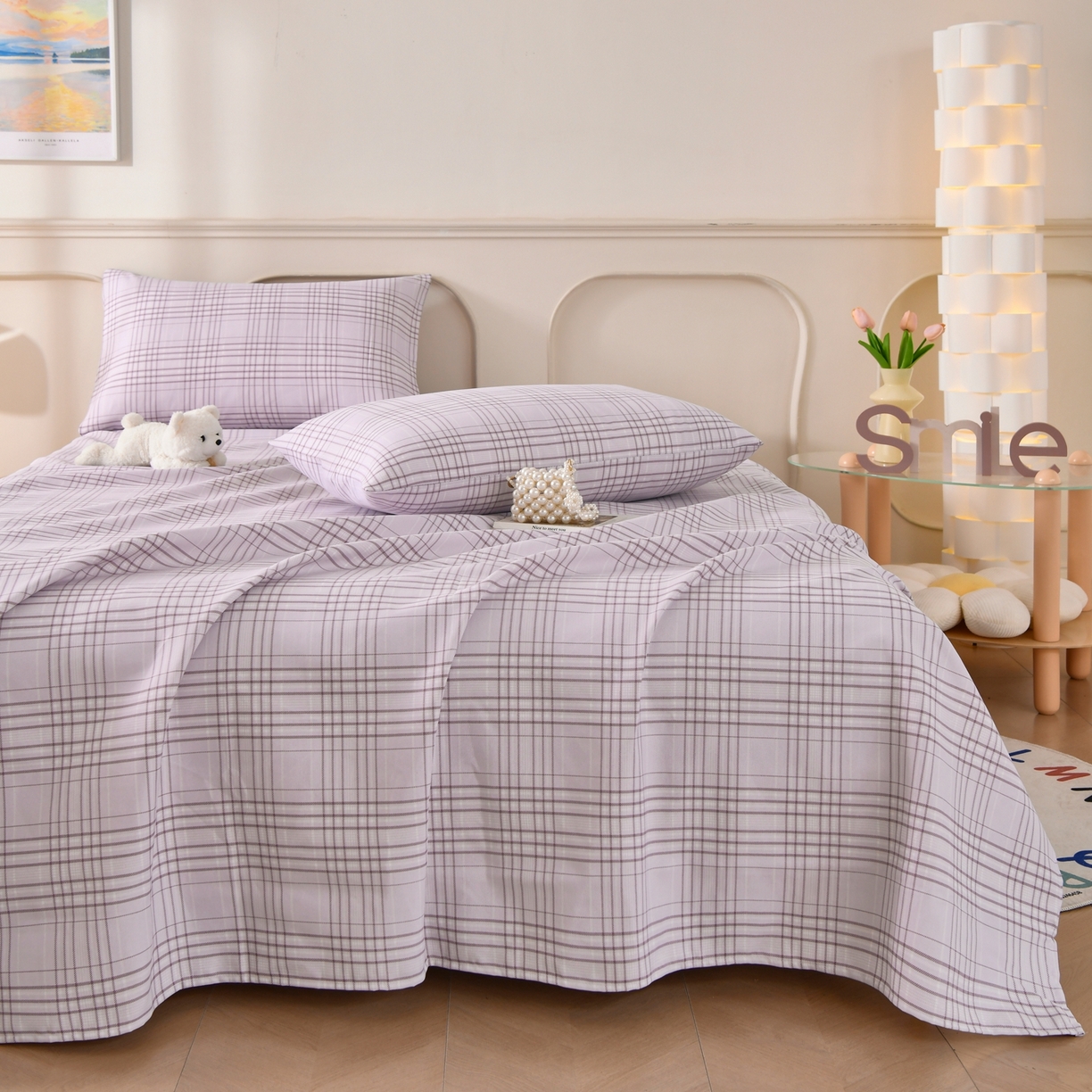 91家纺网 家纺一手货源 找家纺 悠米悠家 2026新款工艺款印花老粗布床单单品床单床单单件凉席席子 紫雾格序