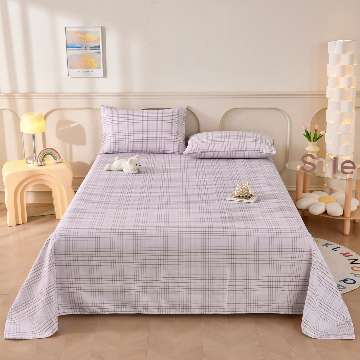 91家纺网 家纺一手货源 找家纺 悠米悠家 2026新款工艺款印花老粗布床单单品床单床单单件凉席席子 紫雾格序