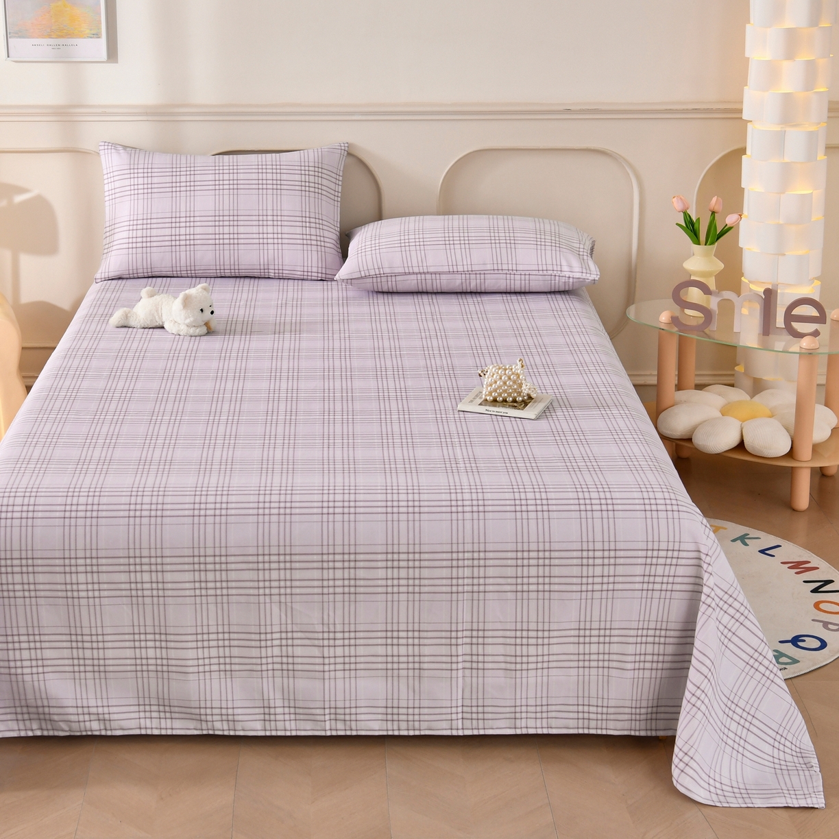 91家纺网 家纺一手货源 找家纺 悠米悠家 2026新款工艺款印花老粗布床单单品床单床单单件凉席席子 紫雾格序