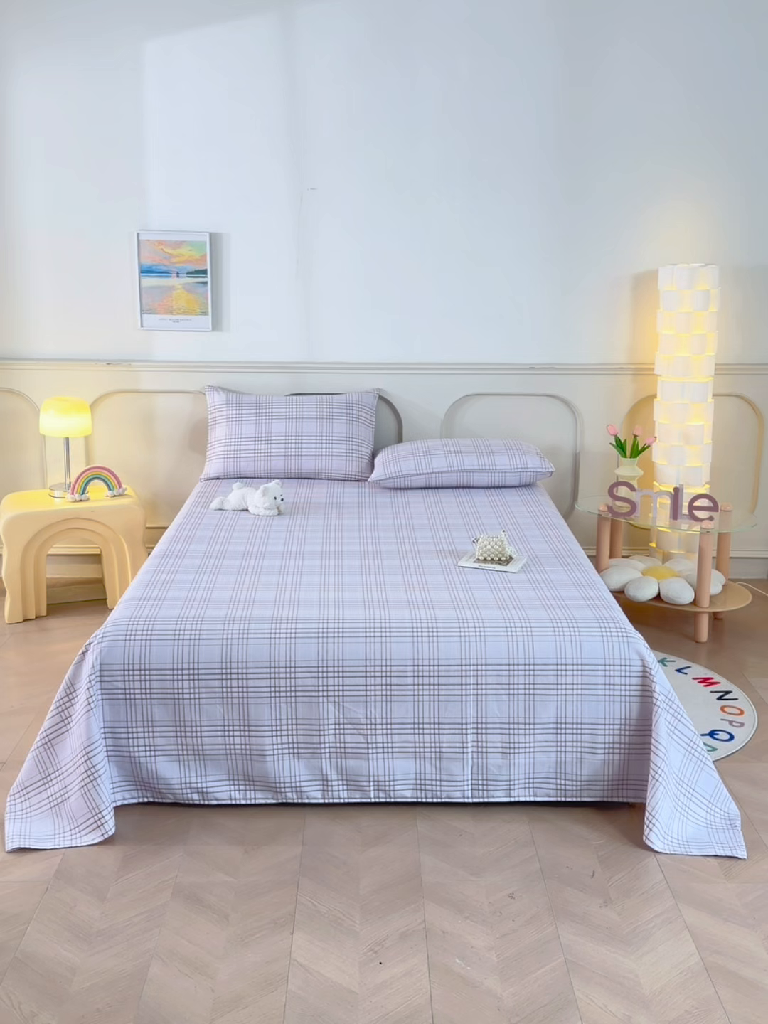 91家纺网 家纺一手货源 找家纺 悠米悠家 2026新款工艺款印花老粗布床单单品床单床单单件凉席席子 紫雾格序