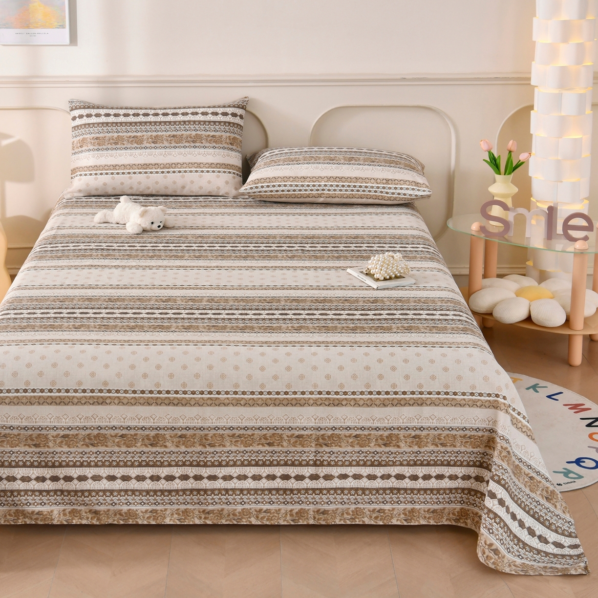 91家纺网 家纺一手货源 找家纺 悠米悠家 2026新款工艺款印花老粗布床单单品床单床单单件凉席席子 棕调波西纹