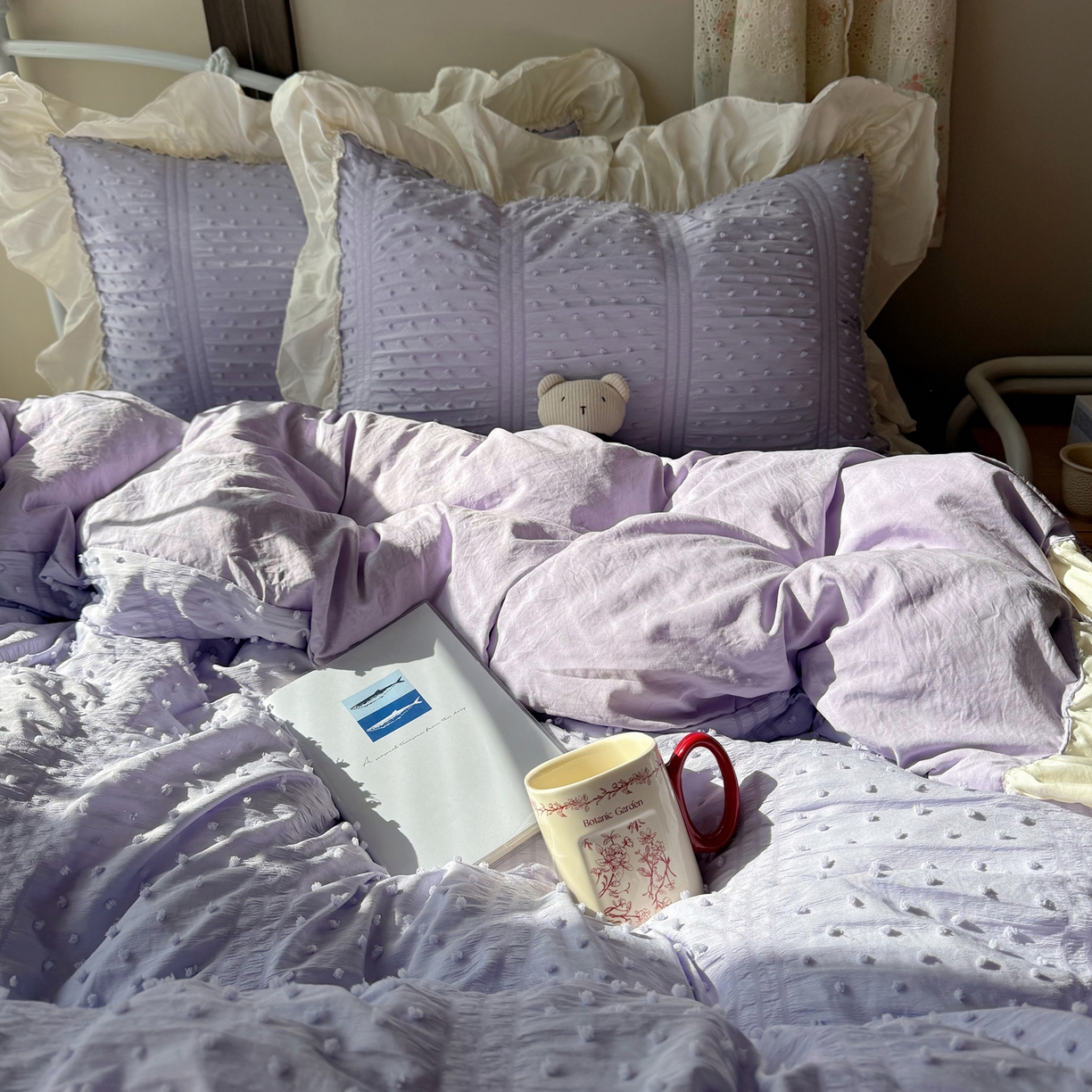 91家纺网 家纺一手货源 找家纺 轻奢坊 2026新款泡泡纱剪花四件套-满天星 满天星紫