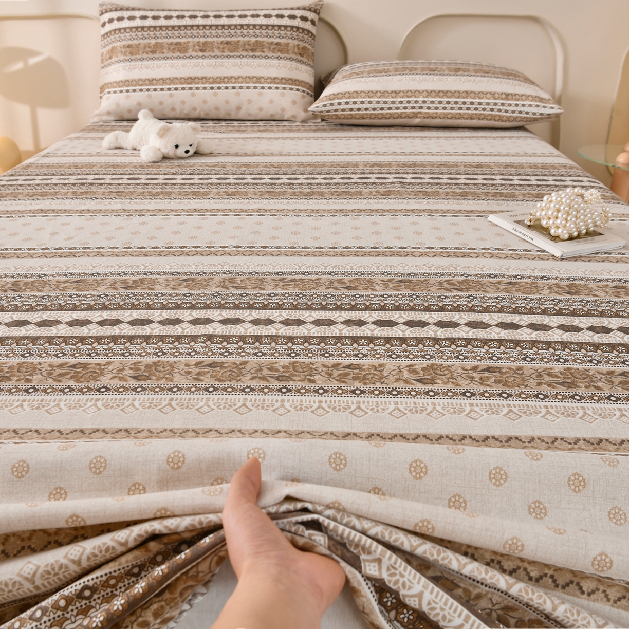 91家纺网 家纺一手货源 找家纺 悠米悠家 2026新款工艺款印花老粗布床单单品床单床单单件凉席席子 棕调波西纹