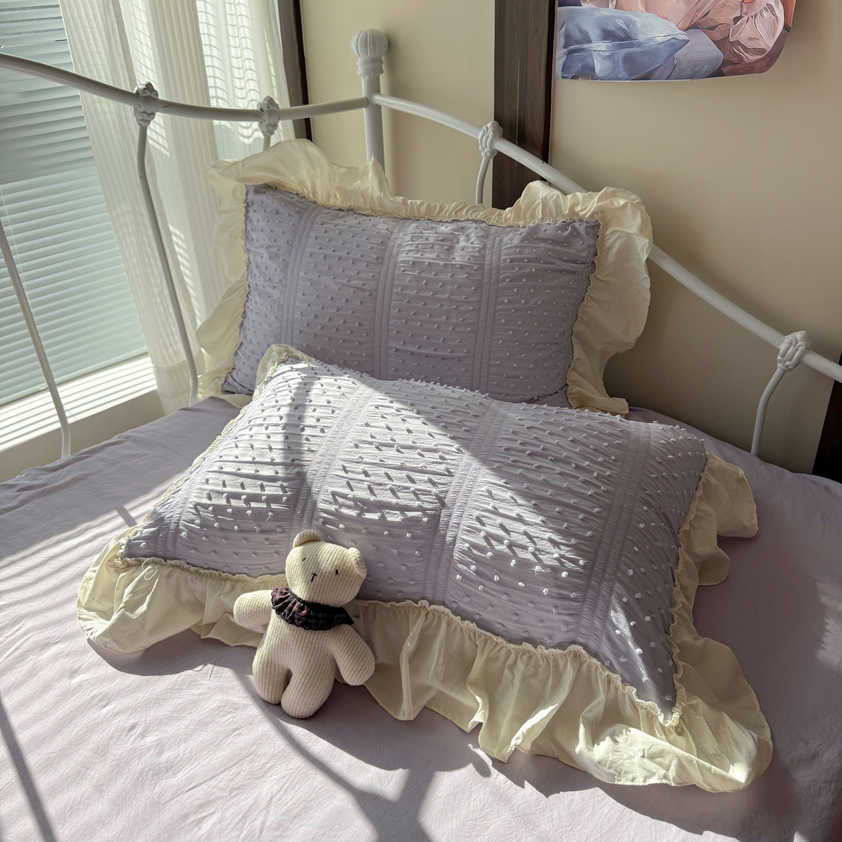 91家纺网 家纺一手货源 找家纺 轻奢坊 2026新款泡泡纱剪花四件套-满天星 满天星紫