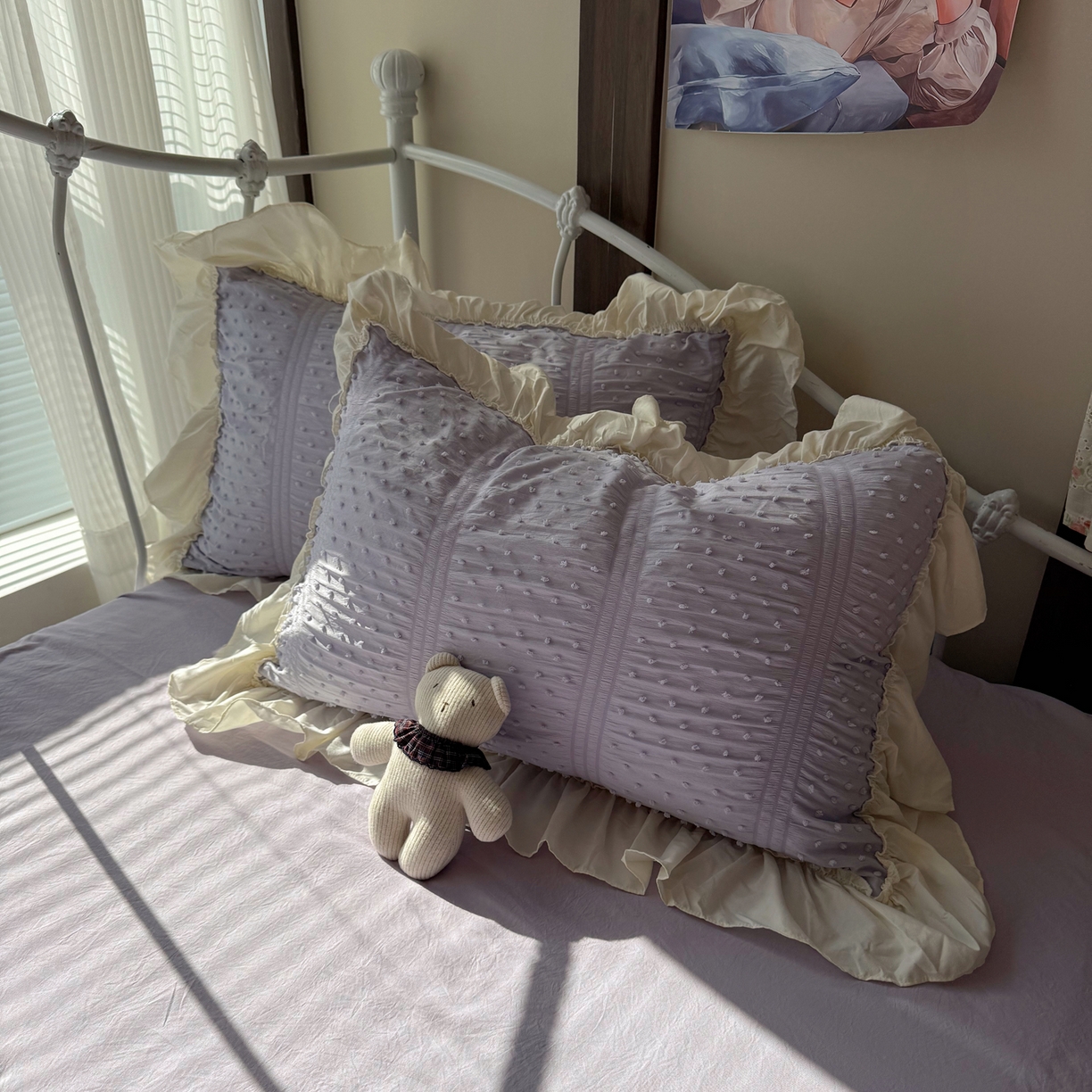 91家纺网 家纺一手货源 找家纺 轻奢坊 2026新款泡泡纱剪花四件套-满天星 满天星紫