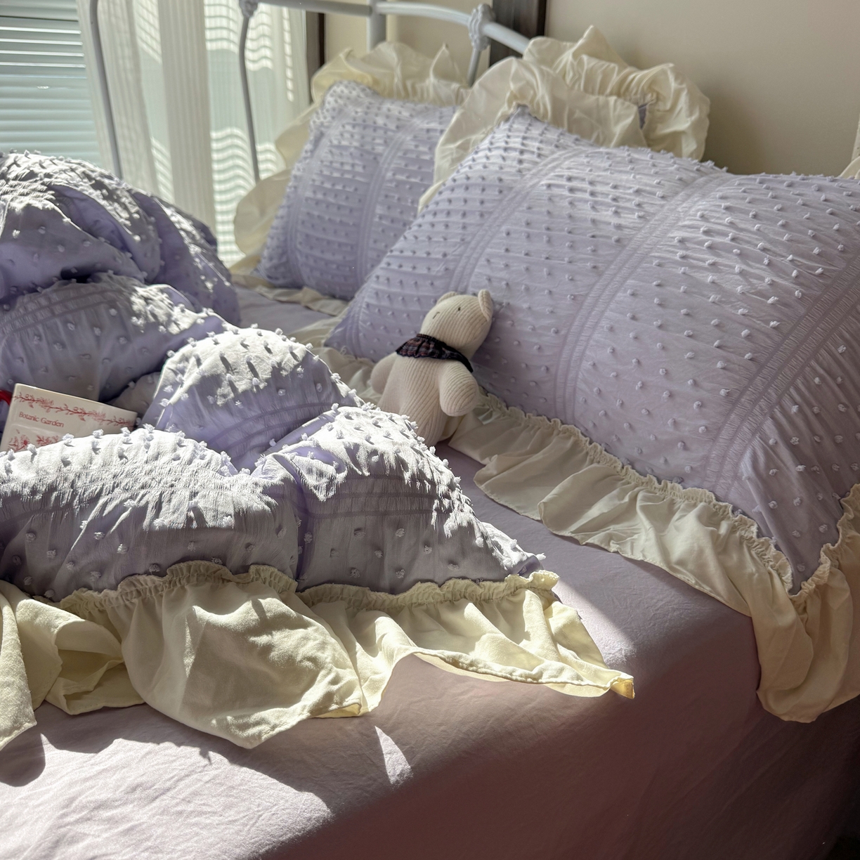 91家纺网 家纺一手货源 找家纺 轻奢坊 2026新款泡泡纱剪花四件套-满天星 满天星紫