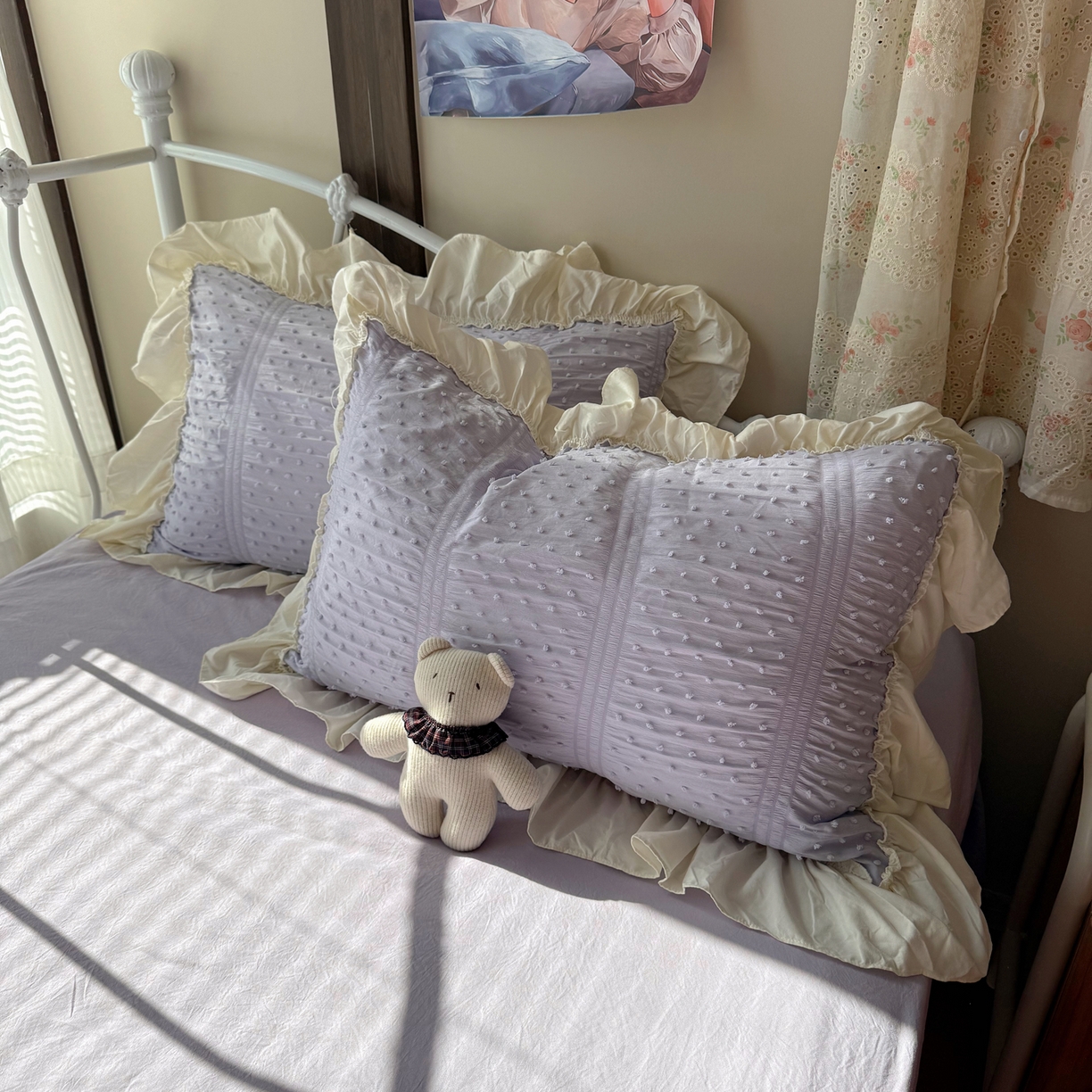 91家纺网 家纺一手货源 找家纺 轻奢坊 2026新款泡泡纱剪花四件套-满天星 满天星紫