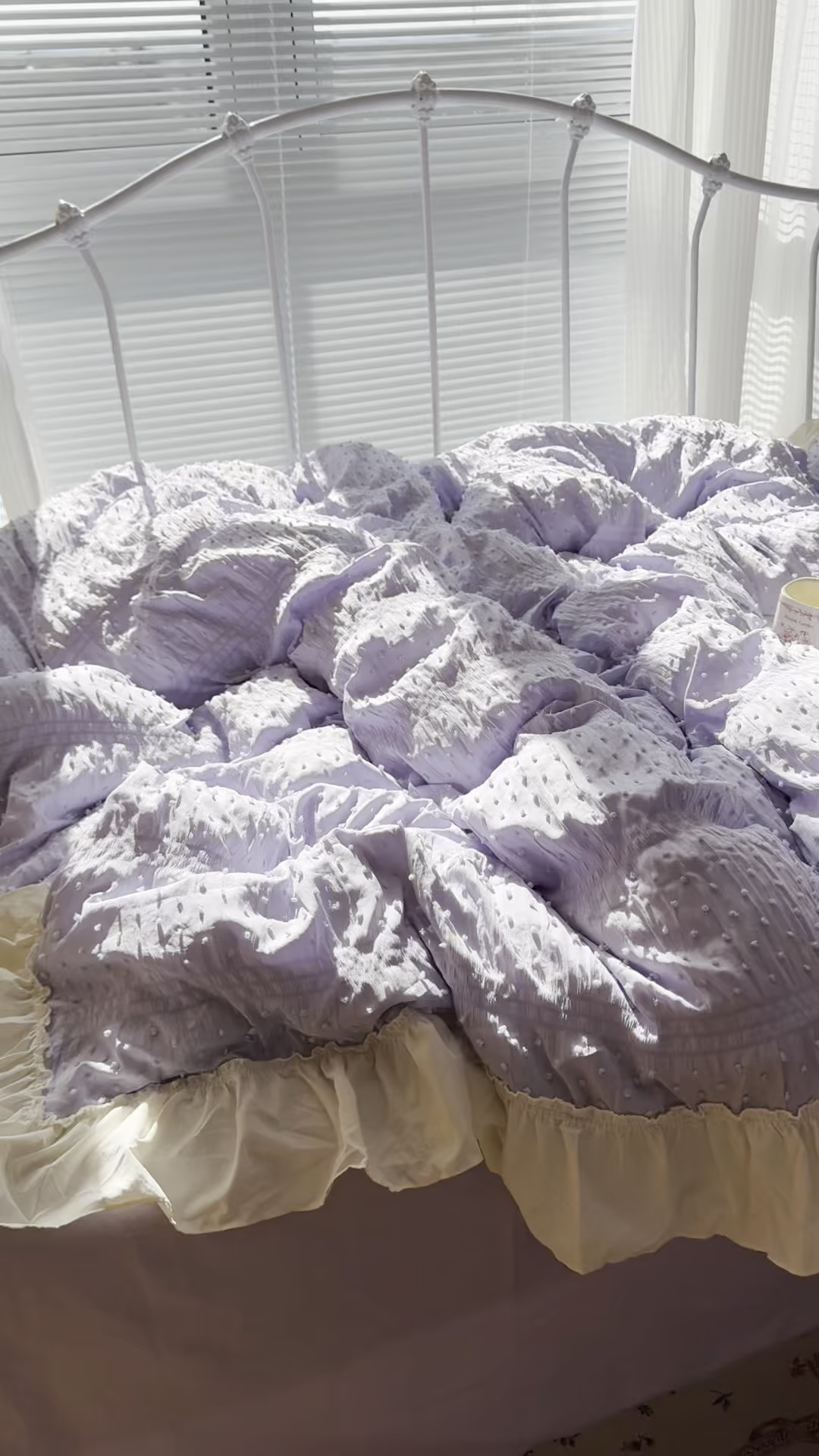 91家纺网 家纺一手货源 找家纺 轻奢坊 2026新款泡泡纱剪花四件套-满天星 满天星紫